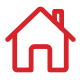 Red house icon with a chimney on a transparent background.