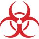 Red biohazard symbol on a white background.