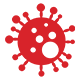 Red virus icon with circular shape and small protrusions.