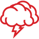 Red outline of a brain with a lightning bolt beneath it.